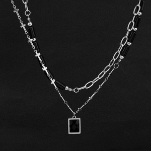 New Simple Niche Design <b>Titanium</b> Steel Double Layered Geometric Pendant Necklace Fashion Unisex's Necklaces Wholesale Jewelry - Product Image 1