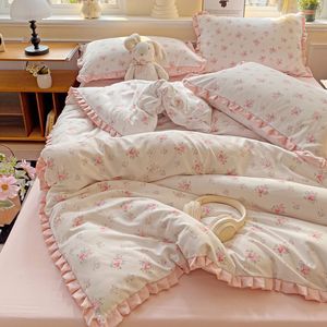 Princess Style Floral Bedding Set Four Piece Twill Fabric Chemical Fiber Duvet Cover <b>Sheet</b> Set For Student Dormitory - Product Image 1