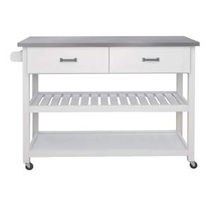 Chariot de cuisine en acier inoxydable DB avec dessus de table blanc et îlots de cuisine à deux tiroirs Produit - Product Image 3