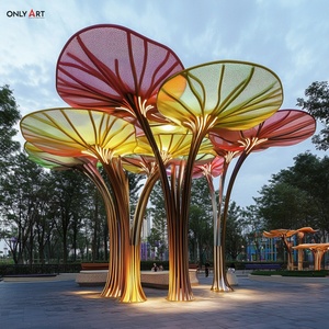 Personalizzato moderno parco paesaggio in metallo gigante in acciaio inox luce colorata cava la foglia di loto scultura per vendere - Product Image 2