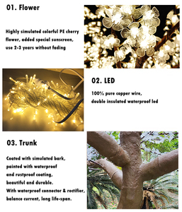 Árbol de Flores de Cerezo <span class=keywords><strong>Artificial</strong></span> Grande con Luces LED Blancas Cálidas para Decoración Navideña, Paisajismo de Jardín, Certificado CE ROHS - Product Image 2