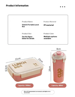 Boîtes à lunch multifonctionnelles en plastique sans BPA à 5 compartiments, étanches, de 1 L, avec gobelets, faciles à transporter, pour la vente en gros
