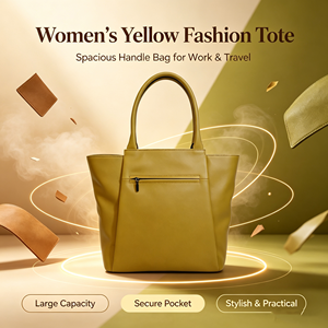 Soft Mustard Yellow Faux Leather Tote <b>Bag</b> <b>Large</b> Capacity Front <b>Zip</b> Pocket Top Handle Women Office <b>Shoulder</b> Handbag - Product Image 5