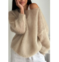 Pulls amples populaires en mohair et viscose de luxe, tricotés finement, à col rond, pour femmes, vente en gros