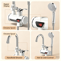 Robinet d'eau électrique vertical à chauffage instantané en plastique, avec écran latéral rotatif, col de cygne, robinet d'eau chaude, étanche IPX4, LED, pour extérieur