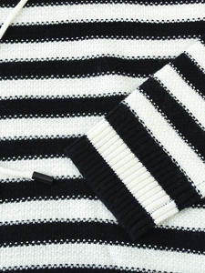 <span class=keywords><strong>Pull</strong></span> à capuche en tricot <span class=keywords><strong>rayé</strong></span> noir et blanc décontracté pour femme, col <span class=keywords><strong>marin</strong></span>, cordon de serrage, manches longues - Product Image 4
