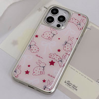 Coque de téléphone en résine époxy motif dessin animé pour iPhone 16, 16 Pro/PM, 15, 15 Pro Max, 14 Pro Max, 14 Pro, 14, 13, 13 Pro, 12, 11 avec bords argentés galvanisés