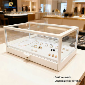 Vitrine de présentation de bijoux commerciale moderne et minimaliste, en verre, avec éclairage LED blanc, écologique, anti-poussière - Product Image 5