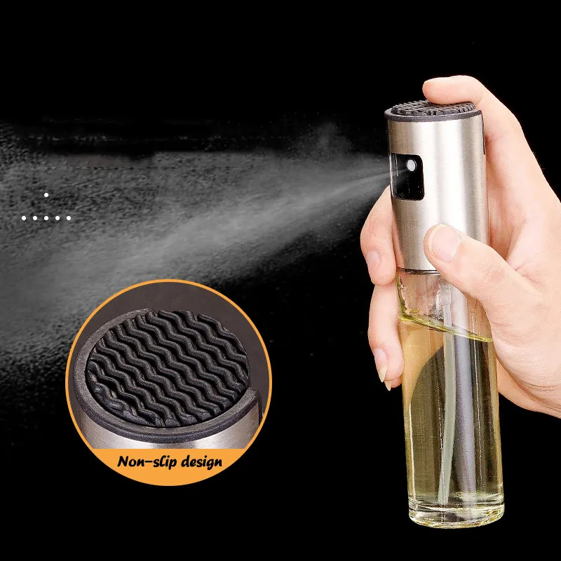 Kitchen Spray Bottle Oil 100 200ml Stainless Steel Glass plastic Sprayer Oil Dispenser Bottle Grill Barbecue Cooking Tool