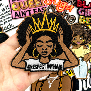 Factory Price Cotton 12x12 and 2cm Size Custom Manufacturer <b>Sew</b> <b>on</b> Glitter Sequin Badge <b>Patch</b> Black Girl Embroidered <b>Patch</b> - Product Image 1