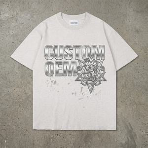 T-shirt surdimensionné personnalisé OEM en coton 100% 260 GSM, délavé à l'acide, imprimé numériquement, effet usé, coupe carrée, épaules tombantes, style vintage et vieilli - Product Image 1