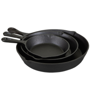 3 buah Set peralatan masak besi cor, Set panci penggorengan datar, Set wajan penggorengan tugas berat