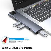 Nouveaux produits Prise en charge portable Thunderbolt 3 Type C Station d'accueil USB3.0 HUB + Gigabit Ethernet + HDTV 4K30HZ Adaptateur USB-C à 8 en 2