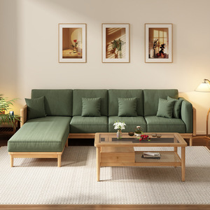 Nordic Style Solid Wood Rattan Sofa Set L Shaped Three Seater Combination Living Room Furniture Natural Wood Color - Product Image 4