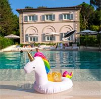 Porte-boissons gonflable licorne en plastique, flotteur pour boissons pour piscine, mariage et fête
