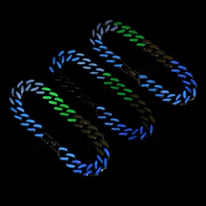 Pulsera de eslabones cubanos de acero inoxidable para hombre, brazalete de esmalte estilo hip hop <span class=keywords><strong>miami</strong></span>, brilla en la oscuridad, 10mm - Product Image 4