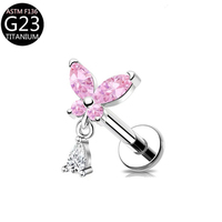Anting Gantung Korea Model Kupu-kupu untuk Wanita, Anting Hidung Titanium Helix dengan Zirkon, Perhiasan Tindik Modis