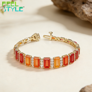 Bracelet <span class=keywords><strong>de</strong></span> tennis en acier inoxydable PVD or épais, couleur permanente, faible MOQ, personnalisé, avec zircon orange dégradé rectangulaire - Product Image 4