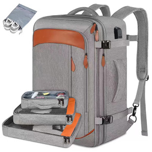 Laptop <b>Backpack</b> Large Capacity 16-Inch Waterproof Business Travel Bag For Men Casual Outdoor Use Gray With Orange Accents - Product Image 1