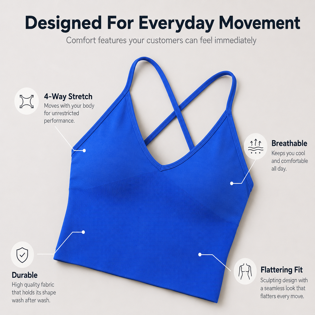 LOW MOQ V Neck Seamless Crop Top Women Cross Back Built-in bra Yoga Tank Tops Gym Wear Activewear Custom Logo