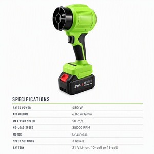 Souffleur et Aspirateur de Feuilles Sans Fil 2-en-1 21V Sans Balais 480W 3 Vitesses 35000 tr/min avec Batterie et Chargeur pour Jardin, Neige et Poussière - Product Image 4