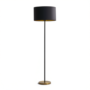 Lampe de sol moderne en métal avec abat-jour en tissu noir, lumière LED pour salon, chambre, bureau, décoration de la maison, base en laiton E26 Soc - Product Image 1