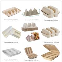 Usine personnalisée biodégradable pas cher pâte de bagasse 3 compartiments jetable carton Taco à clapet boîte d'emballage à emporter