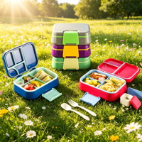 Boîte à bento 3-en-1 compartimentée 900ml/1000ml/1025ml en PP5, étanche, avec couverts et compartiment à sauce, logo personnalisé