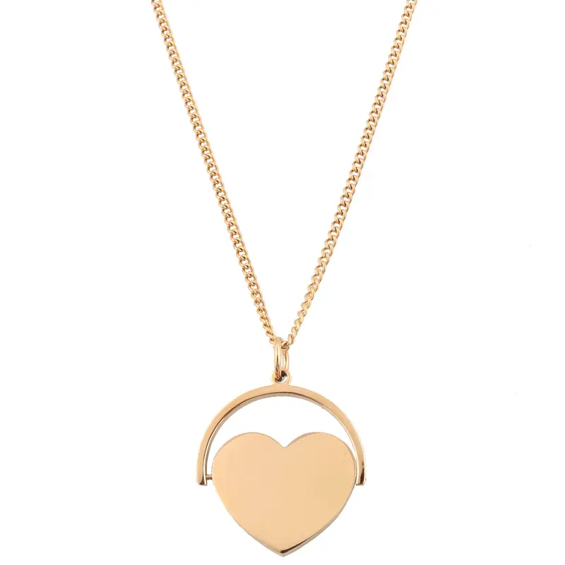 Gold Plated Personalized Blank Stamp Heart Shape Stainless Steel Jewelry Necklace