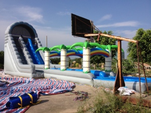 Grand toboggan aquatique gonflable d'extérieur en forme de palmier, en PVC, 18M, 4M x 8M, capacité 1000Kg, pour le plaisir universel de glisse et de saut - Product Image 2