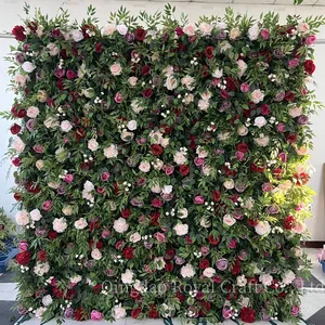 Wholesale 8x8ft Customized White Rose Flower Decoration Backdrop Silk Flower Wall Backdrop