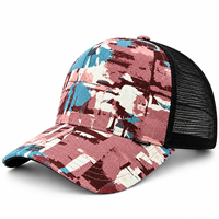 Casquette de camionneur personnalisée avec motif abstrait sur toute la surface, dos en maille noire, visière incurvée