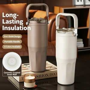 800ml Modern Ceramic Coated Vacuum Insulated Travel Tumbler Lid Handle Eco-Friendly Portable Business Gifts Water Bottle Custom - Product Image 1