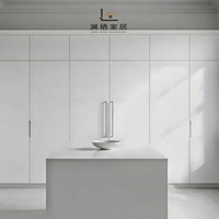 Armoire blanche minimaliste moderne du sol au plafond avec portes sans poignées et design sans joint, menuiserie sur mesure pour villas de Melbourne