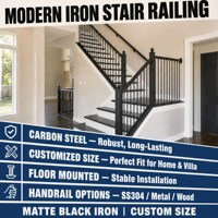 Rampe d'escalier moderne en fer, design simple, balustre rond en métal noir pour escaliers intérieurs de maison et villa, taille personnalisée, durable, USA