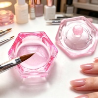 Godet à ongles en verre cristal coloré avec couvercle, motif cœur octogonal mignon, pour poudre acrylique, liquide et lavage de pinceaux à ongles
