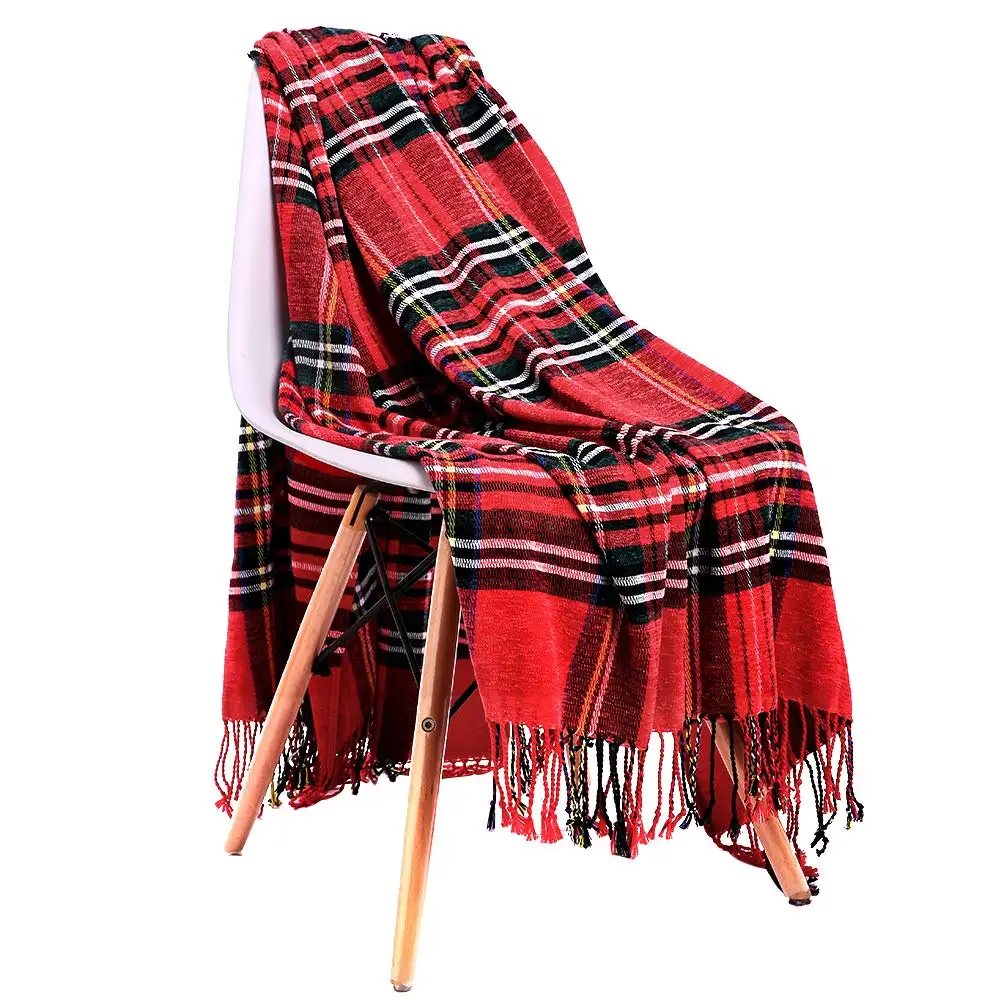 Акриловое клетчатое декоративное одеяло в клетку с бахромой, шениль, шотландское Клетчатое одеяло для кровати, зима