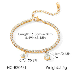 Pulsera Impermeable de Acero Inoxidable Chapada en Oro de 18K con Colgante de Corazón de Zirconia en Forma de Lágrima para Mujer - Product Image 6