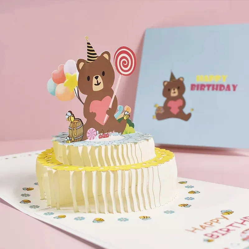 Wholesale Custom Printing Funny Kids Happy Birthday 3D Pop Up Greeting Cards with Envelopes