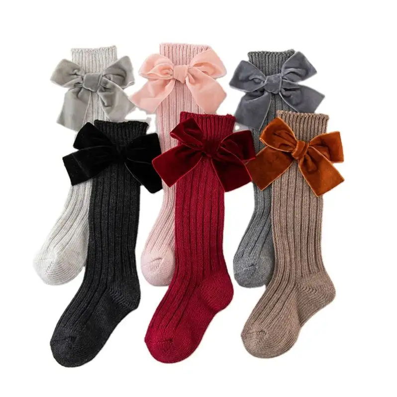 1 Pair Girls Socks Cotton Big Bow Socks Lovely Toddler Girl Stockings Baby Stuff for Girl Infant Ctue Knee High Socks