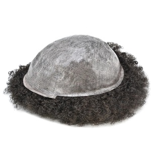 Système capillaire de remplacement pour hommes afro-américains, 4mm, en PU intégral, à boucles en V injectées, peau ultra-fine, toupet à ondulations afro, <span class=keywords><strong>cheveux</strong></span> Remy - Product Image 1