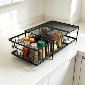 Cesta de Almacenamiento Metálica Extraíble de 2 Niveles <span class=keywords><strong>DaS</strong></span>, Organizador de Especias para Encimera de Cocina, Estante de Almacenamiento para Cajones - Product Image 2