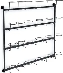 Wall Type Black Iron Hat Rack, 4 Tier Wig/Helmet Rack Shelf for Home/Store/Cloakroom, with Movable Hat Hooks