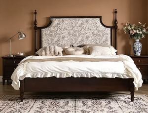 Premium Queen Size Upholstered <b>Bed</b> With Floral Fabric Tall Headboard For Vintage Bedroom - Product Image 6