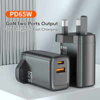 Chargeur mural 65W UK EU US | Adaptateur secteur à charge rapide GaN haute puissance 65W Chargeur de voyage avec port USBC et USBA