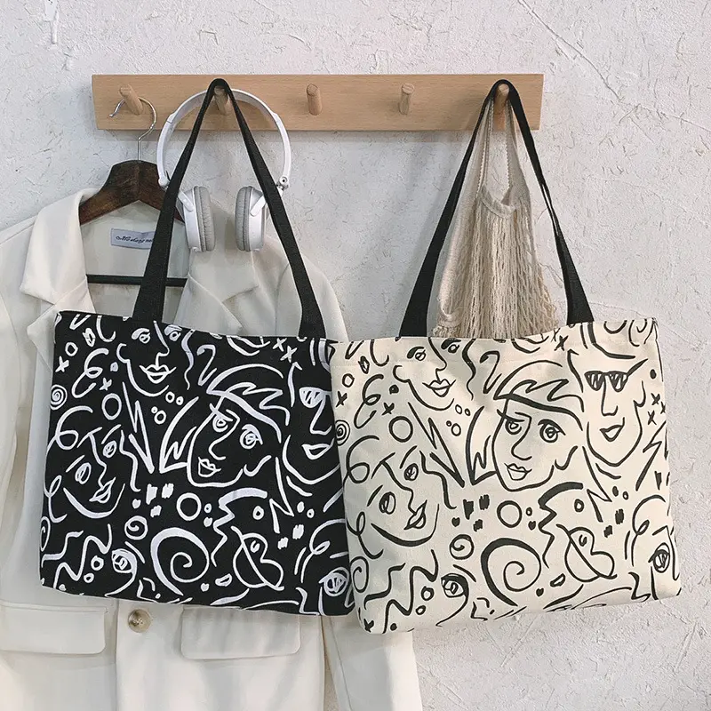 New Creative Graffiti Women Handbag Eco-Friendly Cotton Canvas Shoulder Bag Shopping Tote Bags Fashion Women Handbags