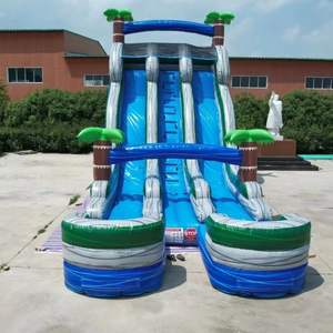 Toboggan aquatique géant gonflable de 23 pieds, double piste, qualité commerciale, thème tropical, <span class=keywords><strong>avec</strong></span> grande <span class=keywords><strong>piscine</strong></span> et zone de glisse. - Product Image 4