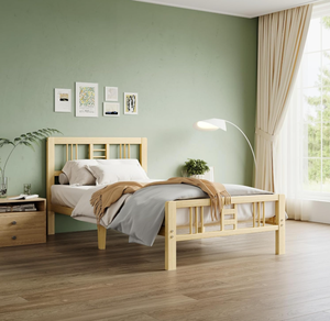 Cadre de lit avec tête de lit et pied de lit, cadre de lit en bois, support à lattes en métal double, robuste, pas besoin de sommier tapissier - Product Image 1