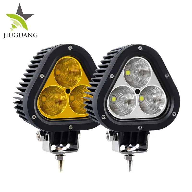 White Yellow Triangle 4 Inch 12V Led Fog Driving Lights, 45W SUV Offroad Tractor 4WD 12 24 Volt Led Work Light Triangle