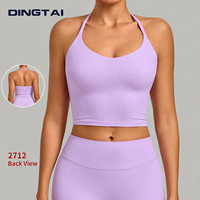 Haut de yoga Dingtai Halter à décolleté plongeant et dos ouvert pour femme, sans manches, avec coussinets amovibles, couleur unie, anti-humidité, vêtement de sport